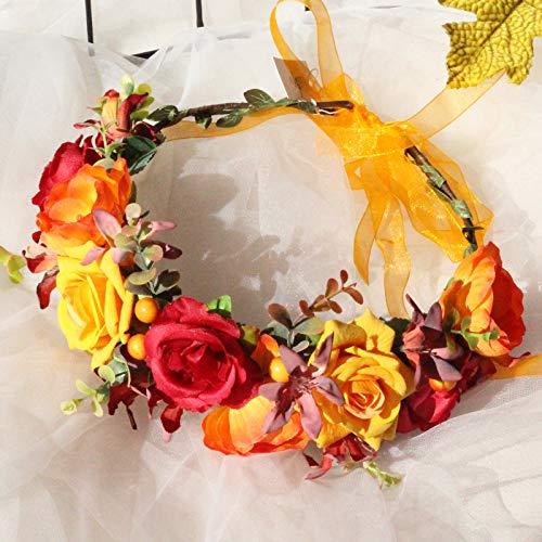 June Bloomy June Bloomy Women Rose Flower Crown Eucalyptus Leave Headband Baby Shower Floral Headpiece Greenery Garland Hair Wreath Photo Shoot (Orange Burgundy Yellow)