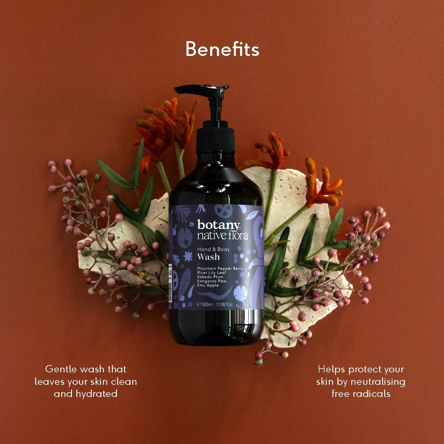 botany botany Native Flora Hand and Body Wash, Gently Cleanses your Skin and Washes Away Dirt and Impurities, Hydrating Body Wash with Australian Native Plant Extracts, 17.06 Fl Oz