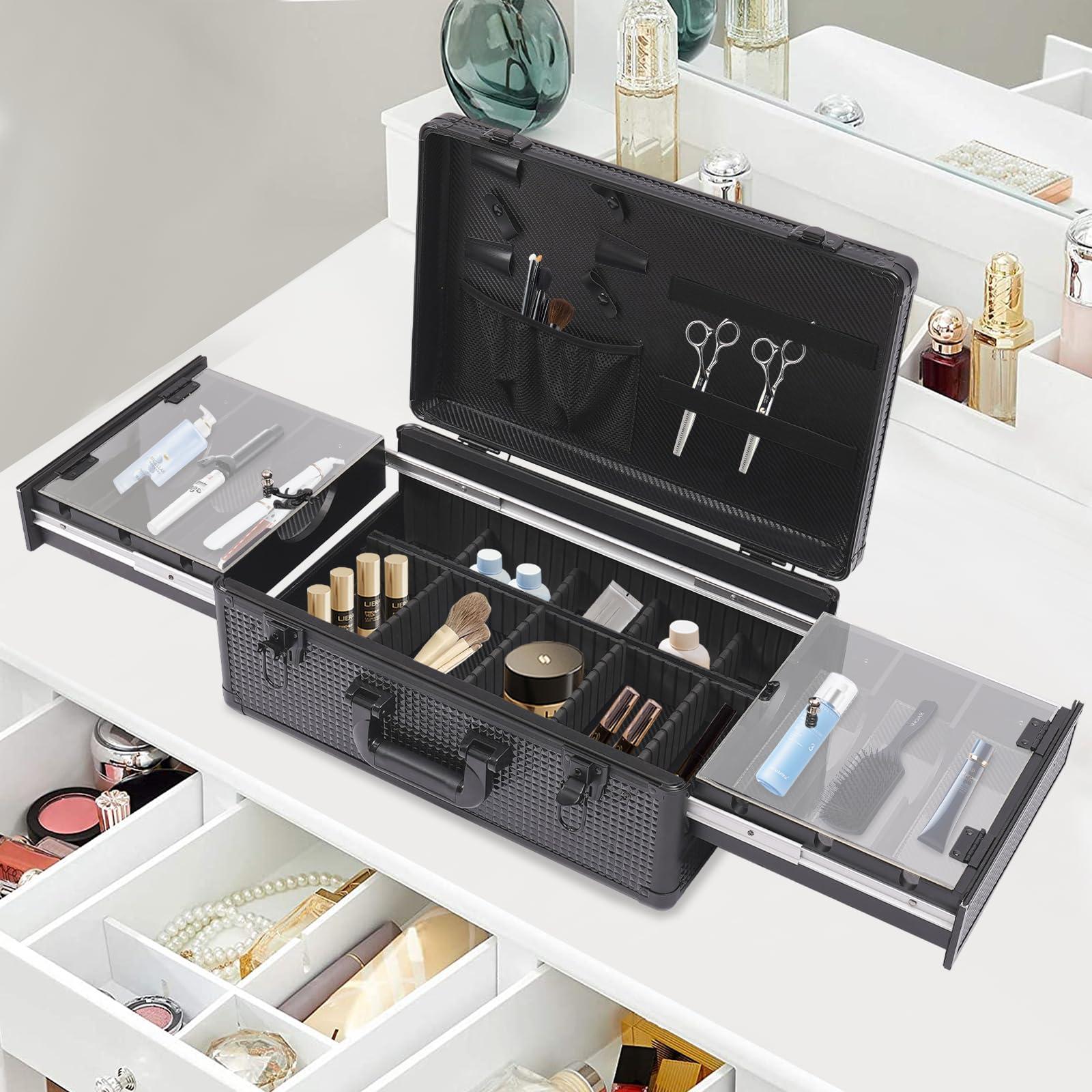 Bitodd Beauty Professional Barber Case, Barber Travel Case, Aluminum Makeup Case, Hairdressing Toolbox, Barber Briefcase Toolbox for Hair Stylist, Pet Groomer, Makeup Artist