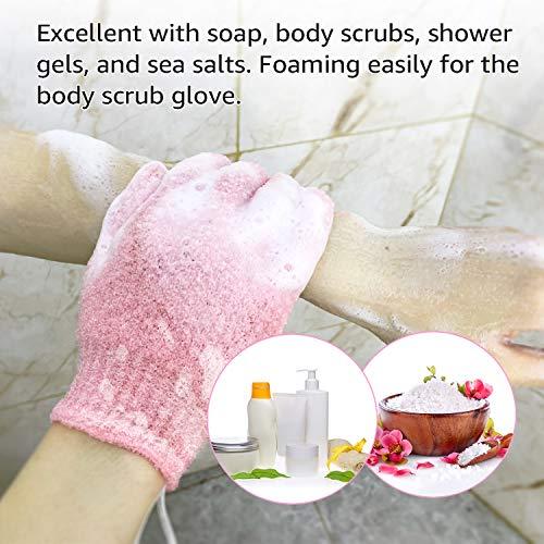 Evridwear Evridwear Exfoliating Gloves for Shower, 100% Nylon Thick Soft Medium Heavy Bathing Gloves Dead Skin Remover Body Scrubber Smooth Skin with Hang Loop, 3 Pairs Moderate Pink