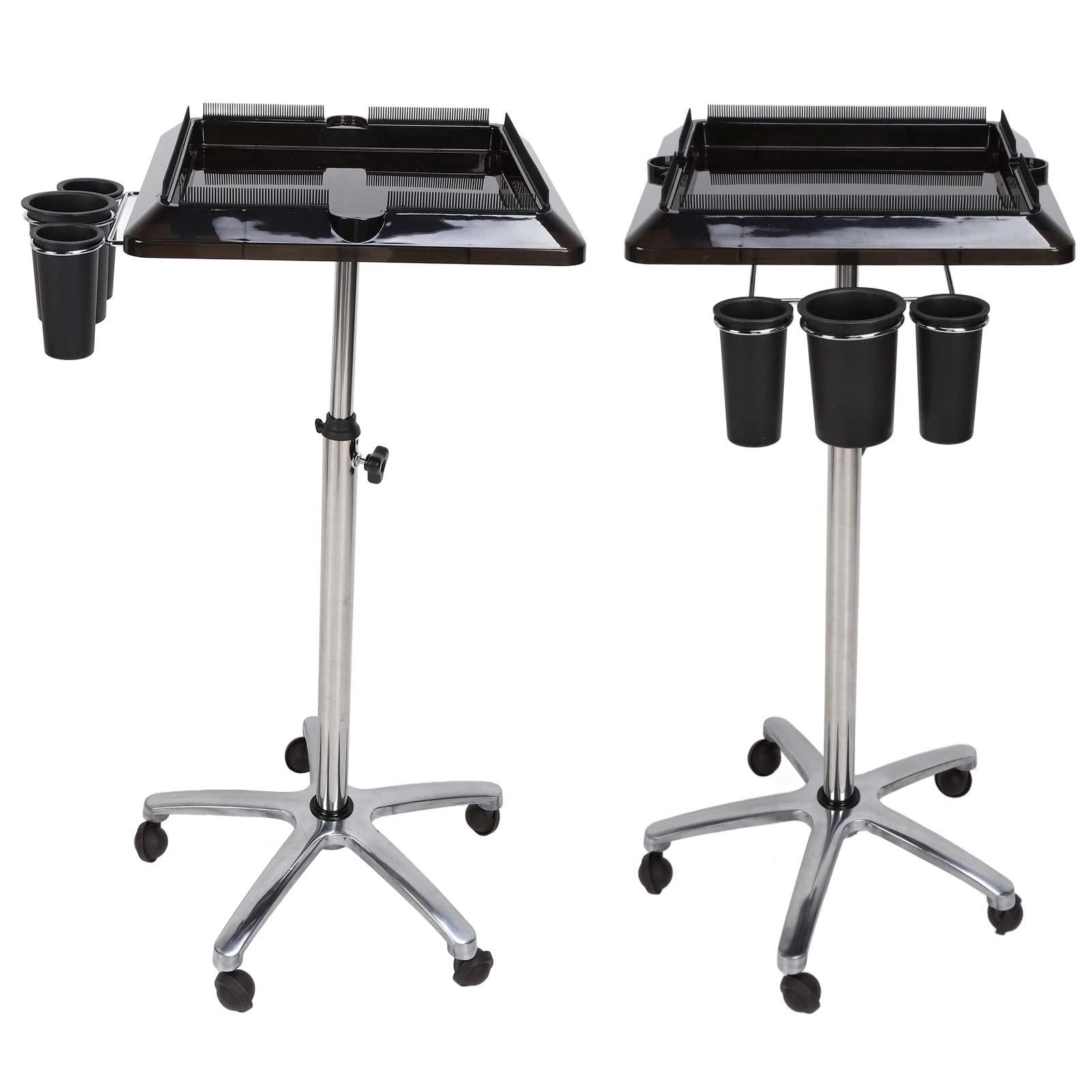 Sorandy Rolling Salon Tray Cart Height Adjustable, Aluminum Tray Cart on Wheels Hair Salon Wig Holder Removable Hair Extension Tool Holders Stand for Hair Salon