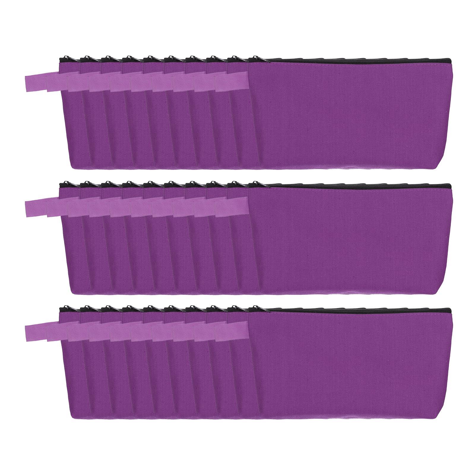uxcell uxcell Canvas Makeup Bags, 30 Pcs Travel Cosmetic Bags Bulk, Multipurpose Plain Toiletry Zipper Pouches Blank DIY Craft Bags Pencil Bag for Women Teens, Purple
