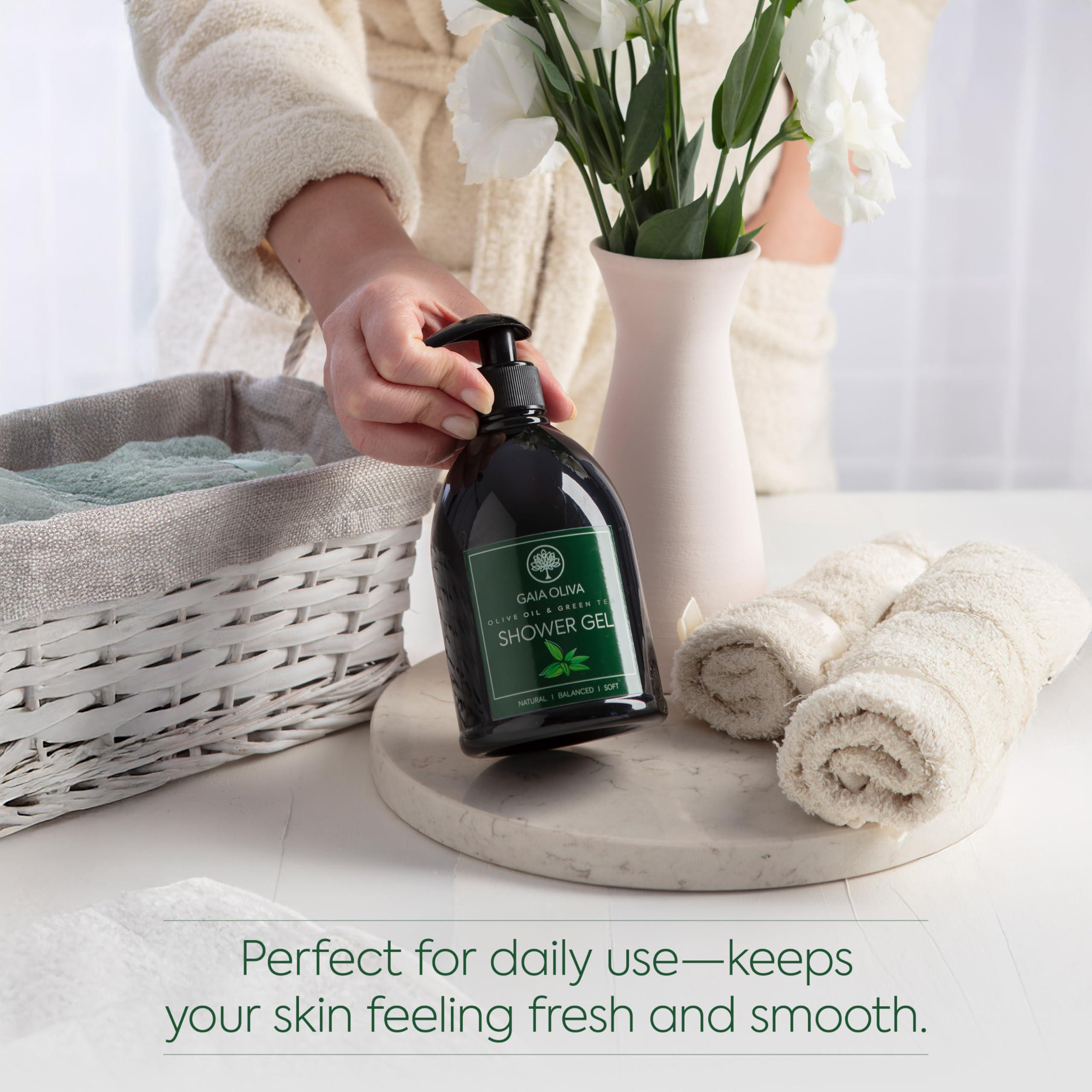 GAIA Oliva GAIA Oliva Liquid Shower Gel Moisturizing Body Wash Olive Oil, Bath Body Soap, Bottle 16.9 FL OZ (Pack of 2, Green Tea)
