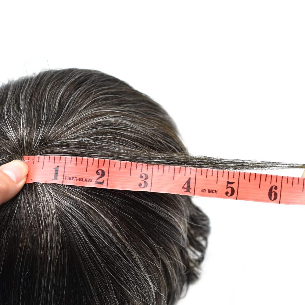 DR Hair Toupee For Men Hair System French Lace Real Human Hair Replacment System Lace Front Blached Knot Mens Toupee Hair Pieces Nantural Hairline8x10 light to Medium density#240 2# DARKEST BROWN+40% GREY