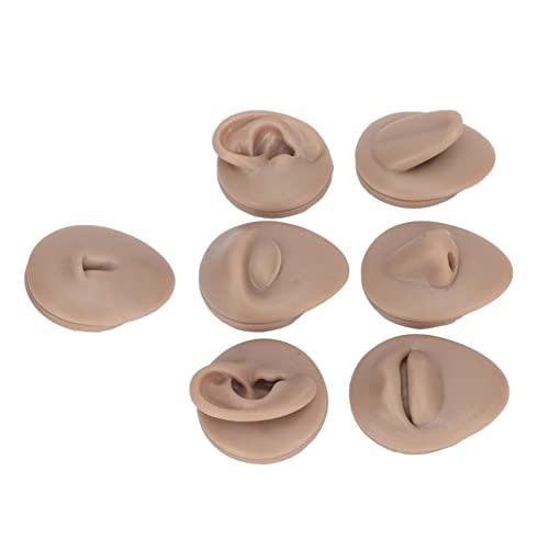 Sorandy Body Piercing Practice Model Body Part Displays Set Simulation Silicone Ear Eye Nose Mouth Tongue Belly Button Model for Novice Piercer Soft Silicone Body Part Model (Dark Skin