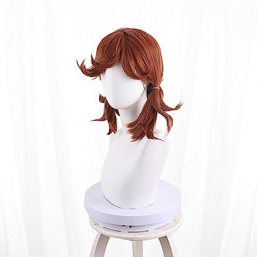 osseoca osseoca Red Brown Short Hair Double Ponytail Hair Tie Wig Curly Hair Bangs Full Hair cos anime show Simulation wig 35cm 13inch (cheerleader)