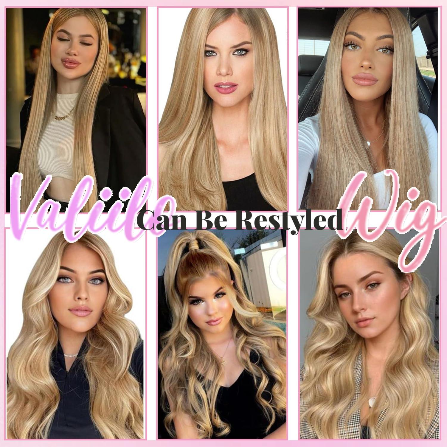 Valiilo Valiilo Blonde Balayage Wig Human Hair 13x4 Lace Front Wig Brown Roots Free Part 24 Inch Golden Brown Mixed 613 Blonde Highlights Human Hair Wig