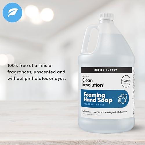 Clean Revolution Clean Revolution Foaming Hand Soap Refill Supply Container, Ready to Use Formula, Gluten Free, Unscented and Fragrance Free, 128 Fl. Oz, 4 Pack