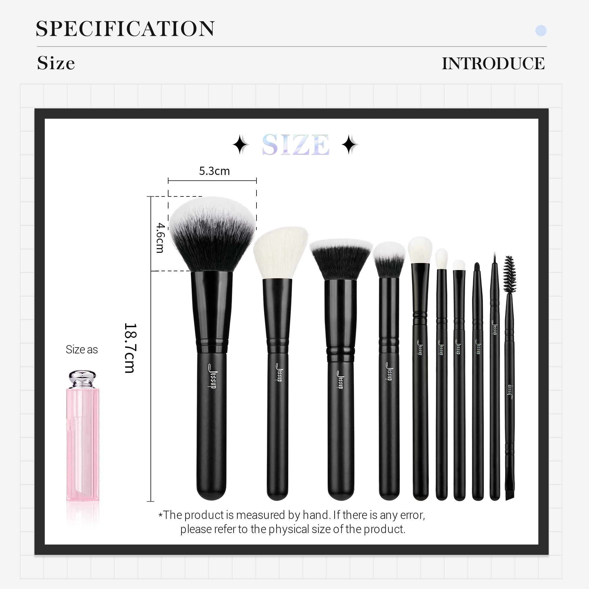Jessup Jessup Makeup Brush Set 10pcs Black Make up Brushes Set Professional with Natural Synthetic Hair for Foundation Blending Blush Concealer Eyeshadow Eyebrow Eyeliner, T323