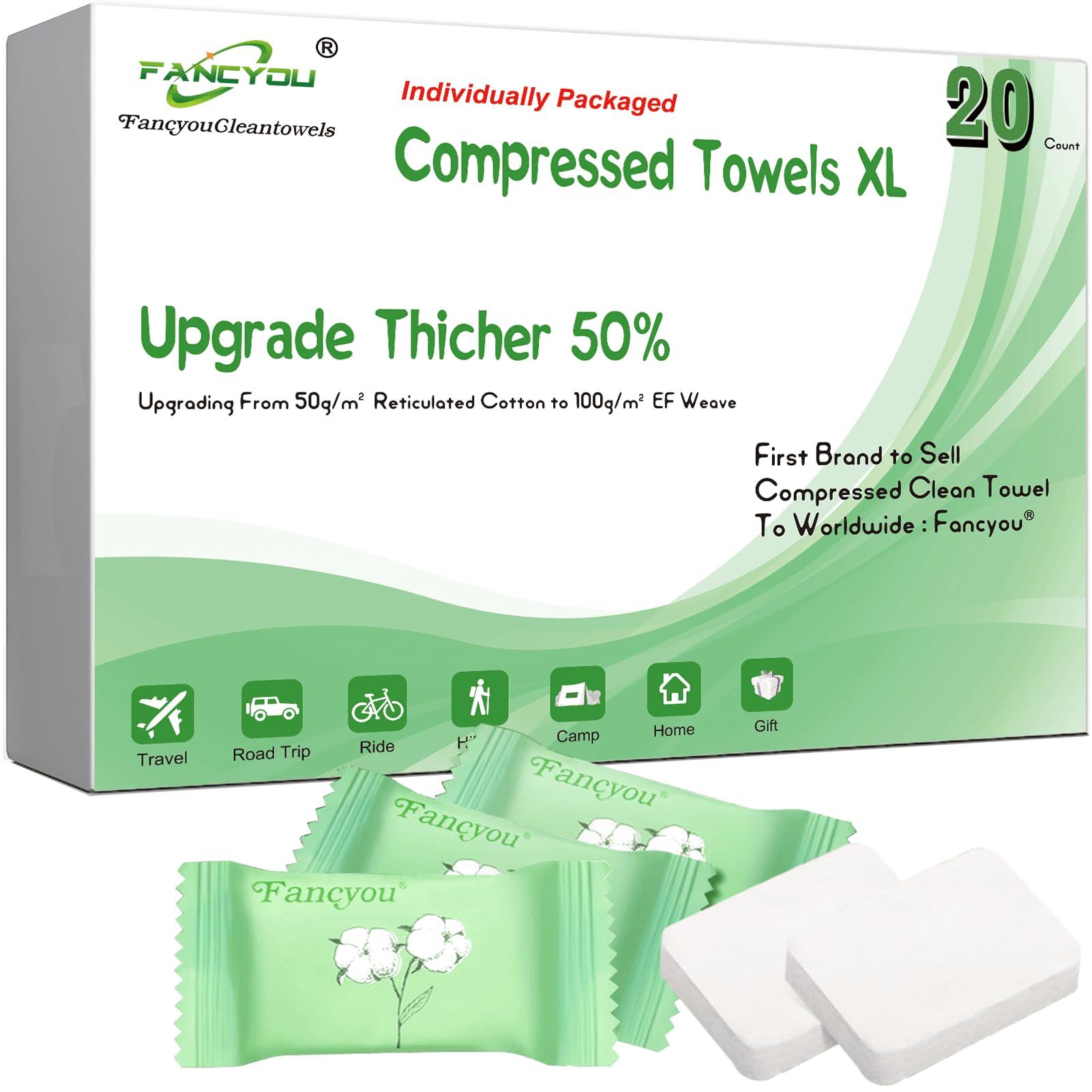 fancyou Fancyou Large Compressed Disposable Face Towel, Thicken Washcloth Compact Portable Cotton Wipes Tablets, Facial Cleansing Cloths Towelettes for Travel Camping Hiking Outdoor Beauty Salon(20PCS Green)