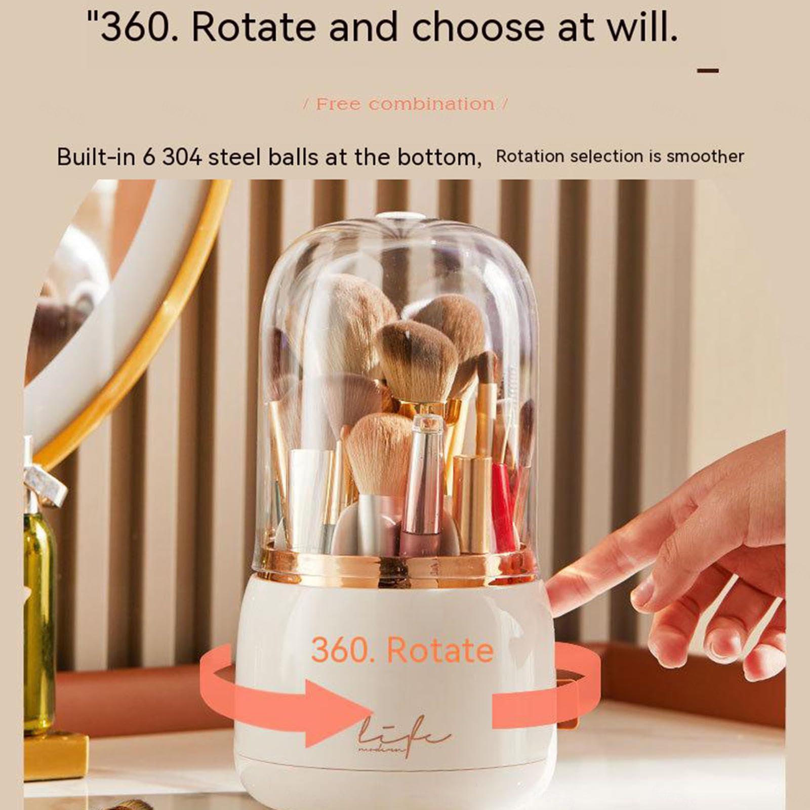 VIDECOR VIDECOR Makeup Brush Holder,360 Rotating Acrylic Makeup Brush Organizer with Lid,Spinning Makeup Storage Container,B