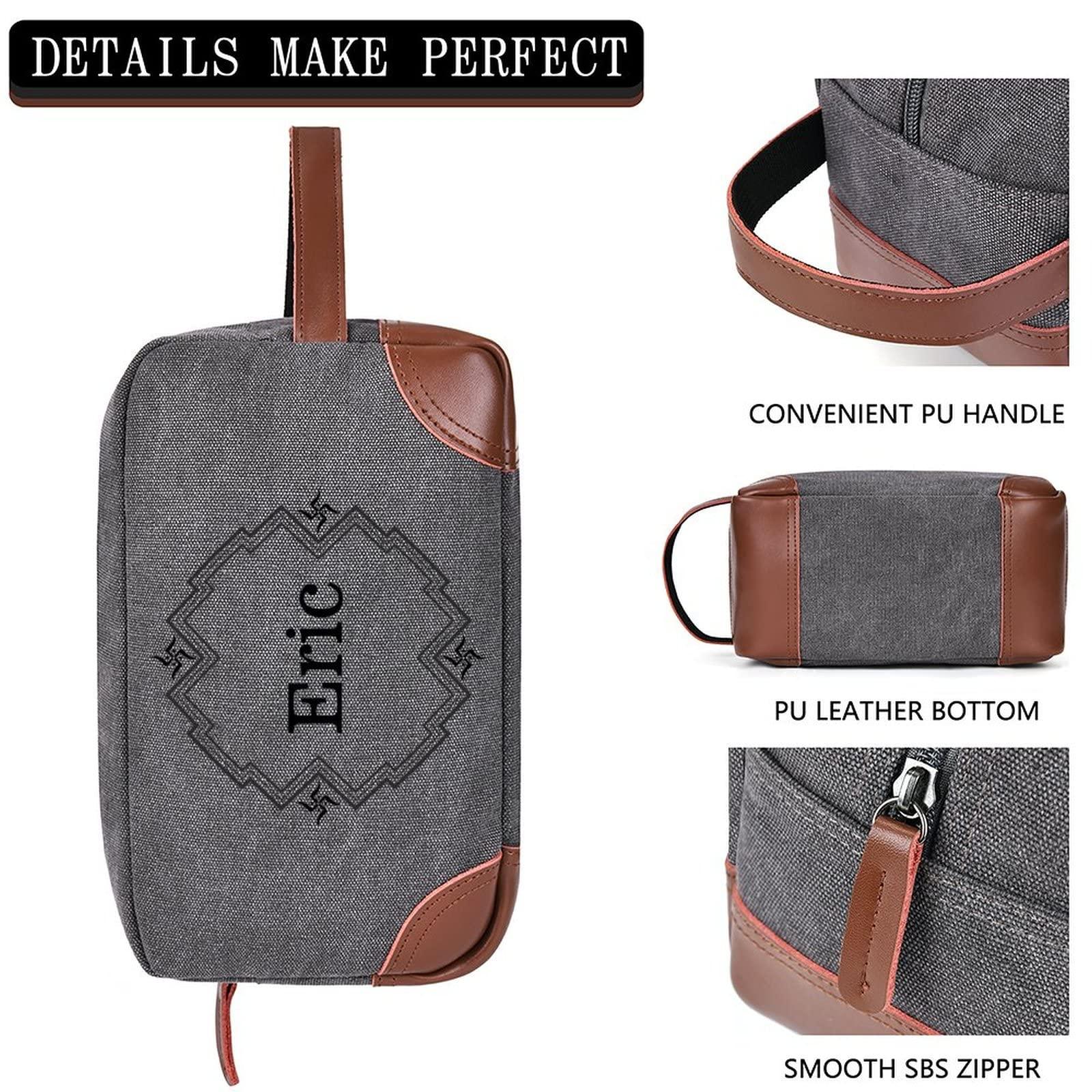 Srotek Personalized Travel Toilety Bag with Customizable Names for Men and Women, Canvas Dopp Kit Resistant Wash Bag, Men\'S Hanging Shaving Wash Bag, Suitable for Bathrooms, Dressing Tables