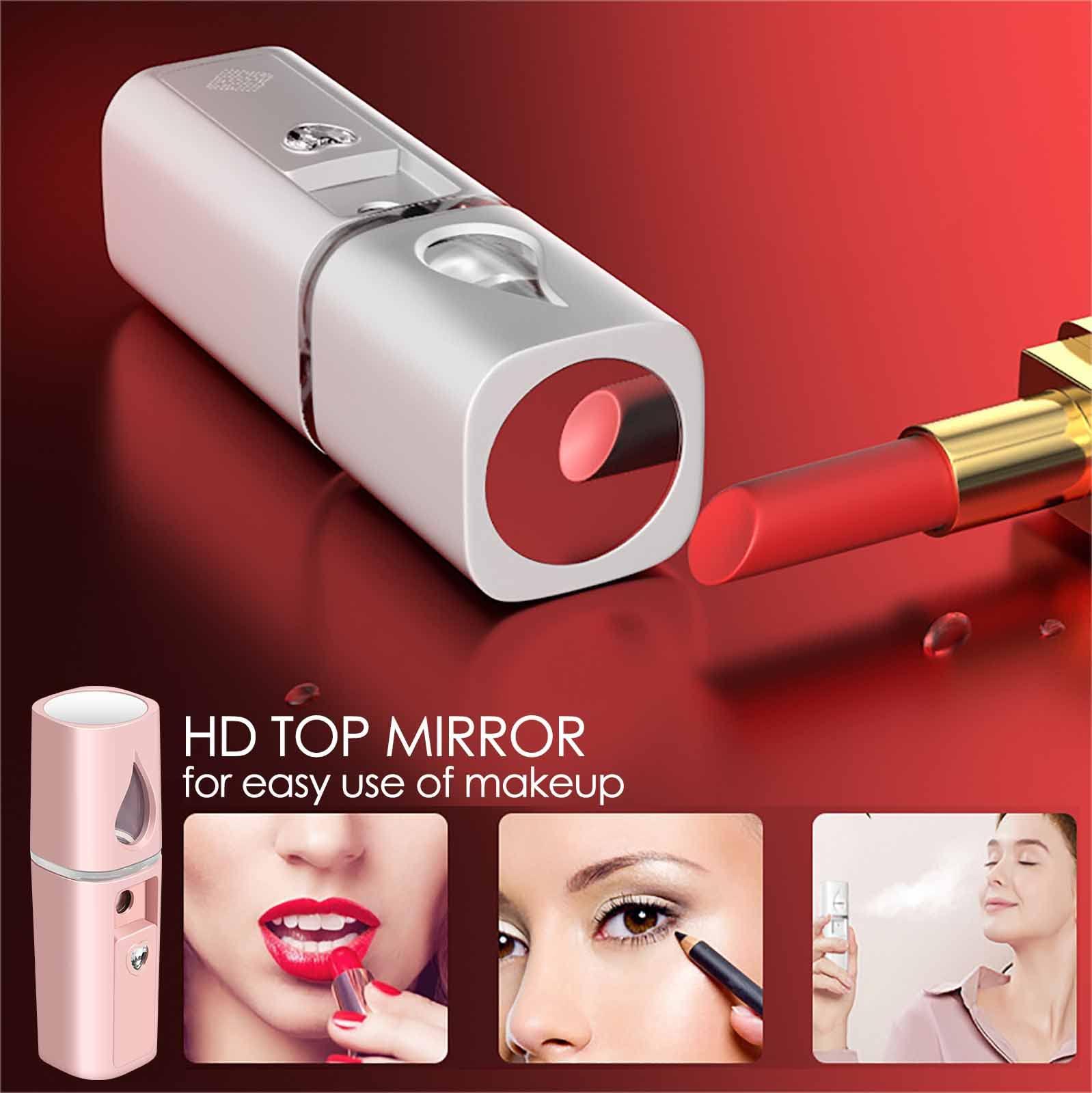 GIVERARE GIVERARE 2 Pack Nano Facial Steamer, Handy Mini Mister with Mirror, USB Rechargeable Mist Sprayer, Visual Water Tank Moisturizing&Hydrating for Face, Makeup, Skin Care, Eyelash Extensions-Pink