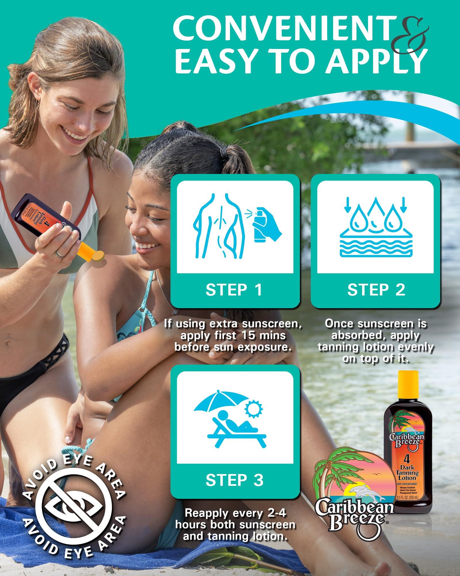 Caribbean Breeze Caribbean Breeze Dark Tanning Lotion for Outdoor Sun, SPF 4 Tanning Accelerator Bronzer with Mango Lime Fragnance, Rich in Anti Oxidants, Natural Green Tea and Pomegranate Extracts, 8.5 oz (250 ml)