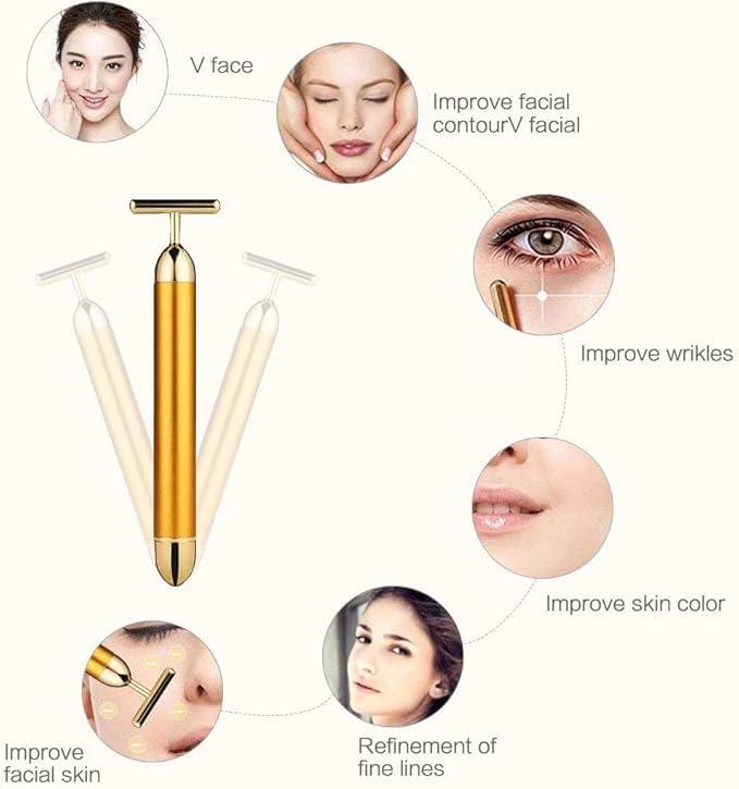 NOKOKO 24K Gold Beauty Bar & 3D Roller: 2-in-1 Electric Face Massager for Lifting, Tightening, and Radiant Skin