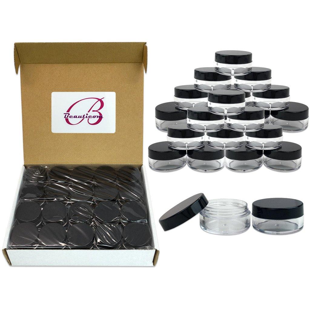 Beauticom (Quantity: 100 Pieces) Beauticom 10G/10ML Round Clear Jars with Black Lids for Scrubs, Oils, Salves, Creams, Lotions - BPA Free