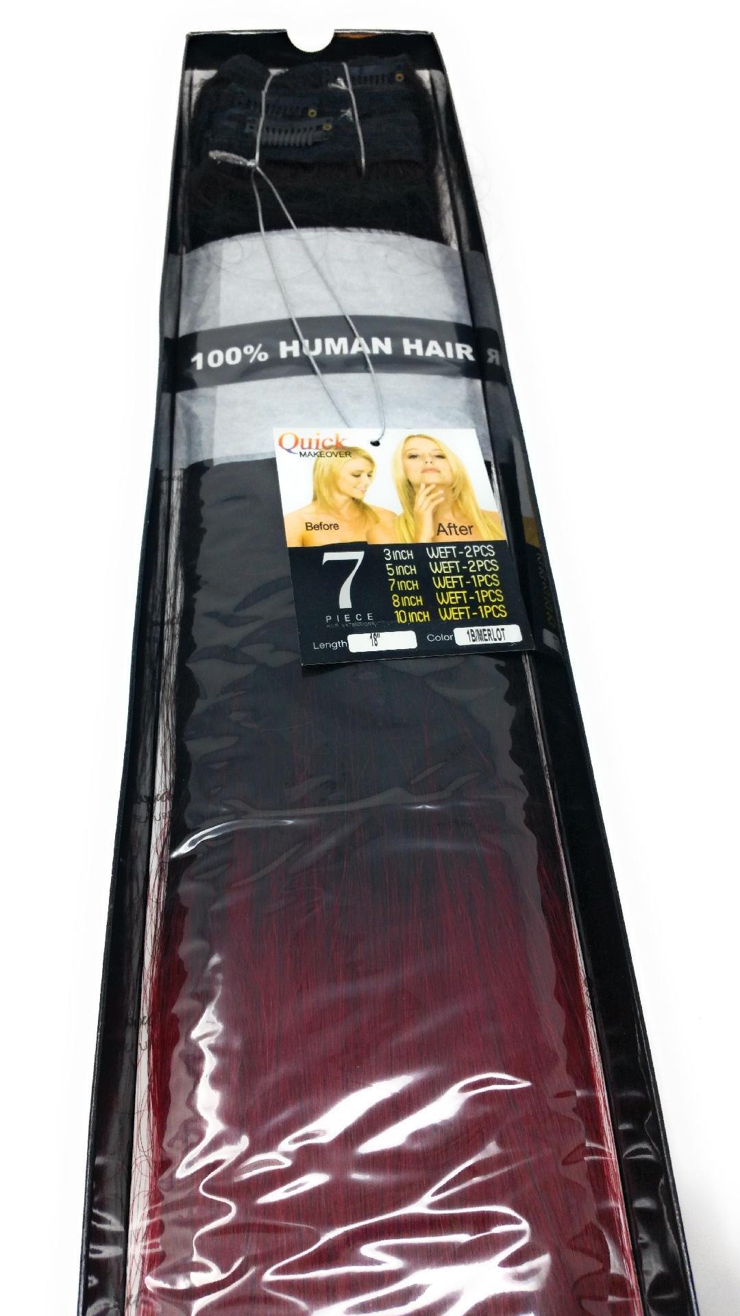 LORD &CLIFF LORD & CLIFF SEVEN PIECE STRAIGHT REMY HAIR CLIP IN EXTENSION 18" #OMBRE (1B/MERLOT)