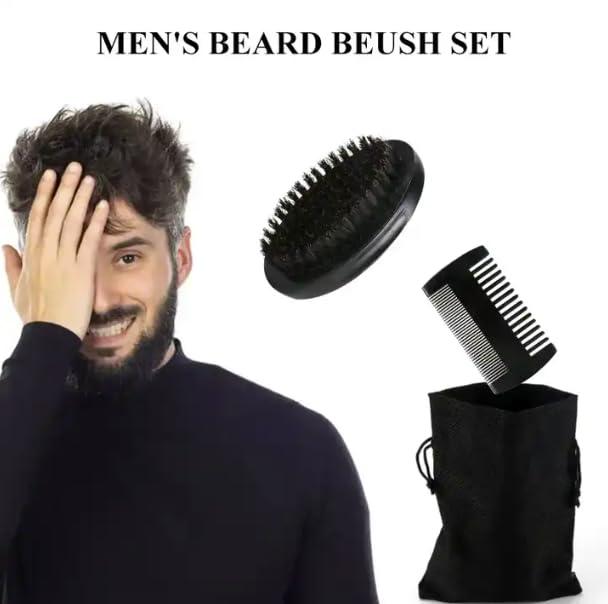 TOPMED ETS Portable Black Soft Bristle Hair Beard Brush and Comb Set