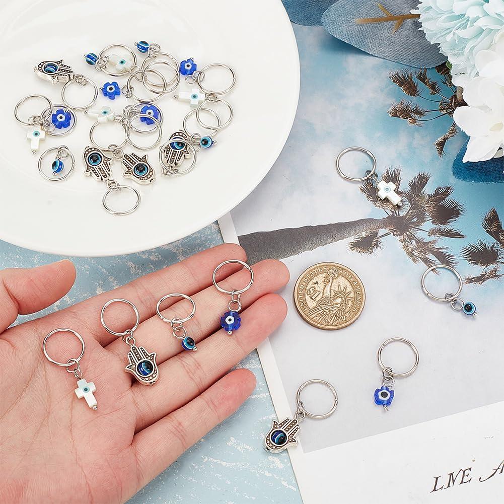 OLYCRAFT OLYCRAFT 24Pcs 4 Styles Evil Eye Braid Hair Clips Hair Braid Rings Cross Round Flower Hamsa Hand Hair Jewelry for Braids Dreadlock Braid Charms Accessories Hair Rings Jewelry for Women Hair Accessory