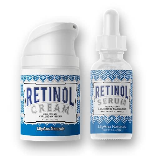 LilyAna Naturals Retinol Plus - Retinol Cream for Face 1.7oz (1-Pack) and LilyAna Naturals Retinol 2.5% Serum 1oz (1-Pack), for effective treatment of dark spots and acne scars