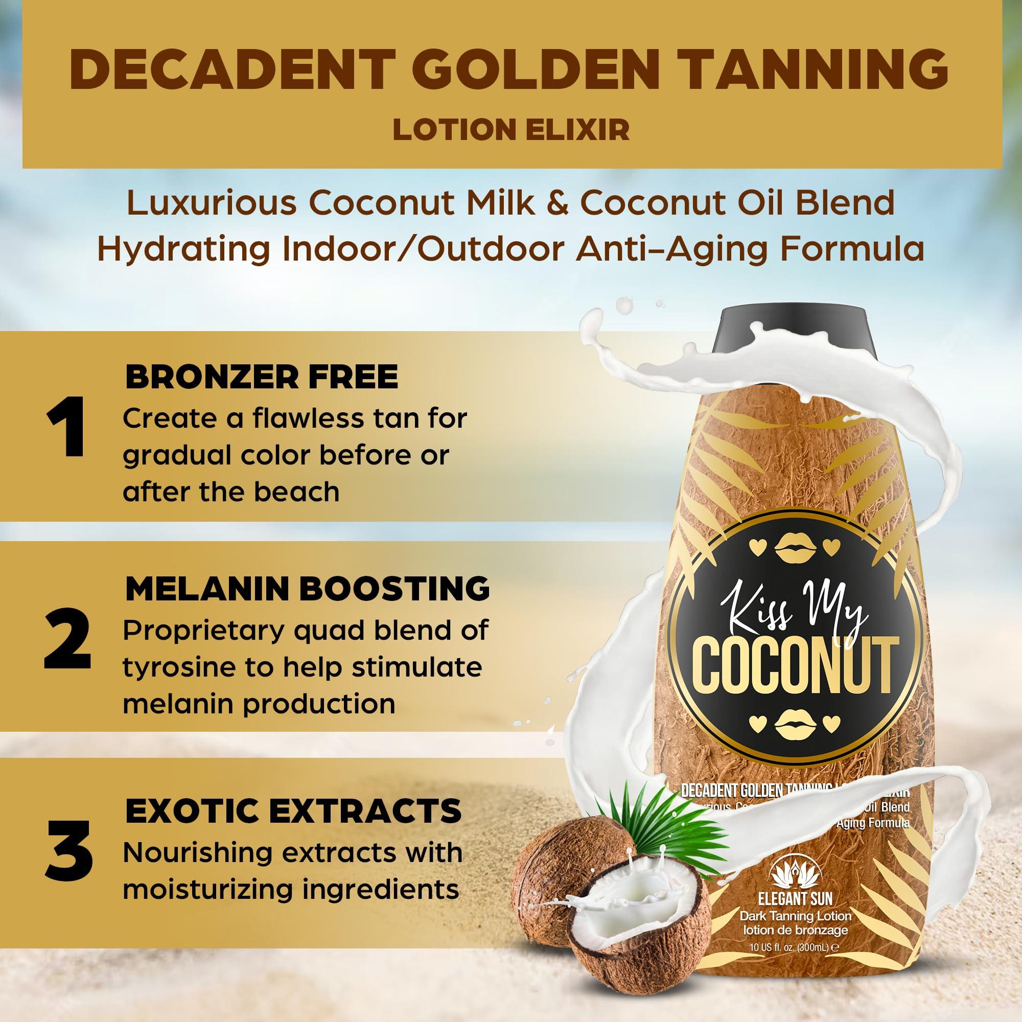 Elegant Sun Kiss My Coconut - Tanning Bed Lotion, Skin Softening Golden Tan Intensifier with Coconut Milk & Cocoa Butter, No Bronzer, Unisex Hydrating Indoor/Outdoor Accelerator by Elegant Sun