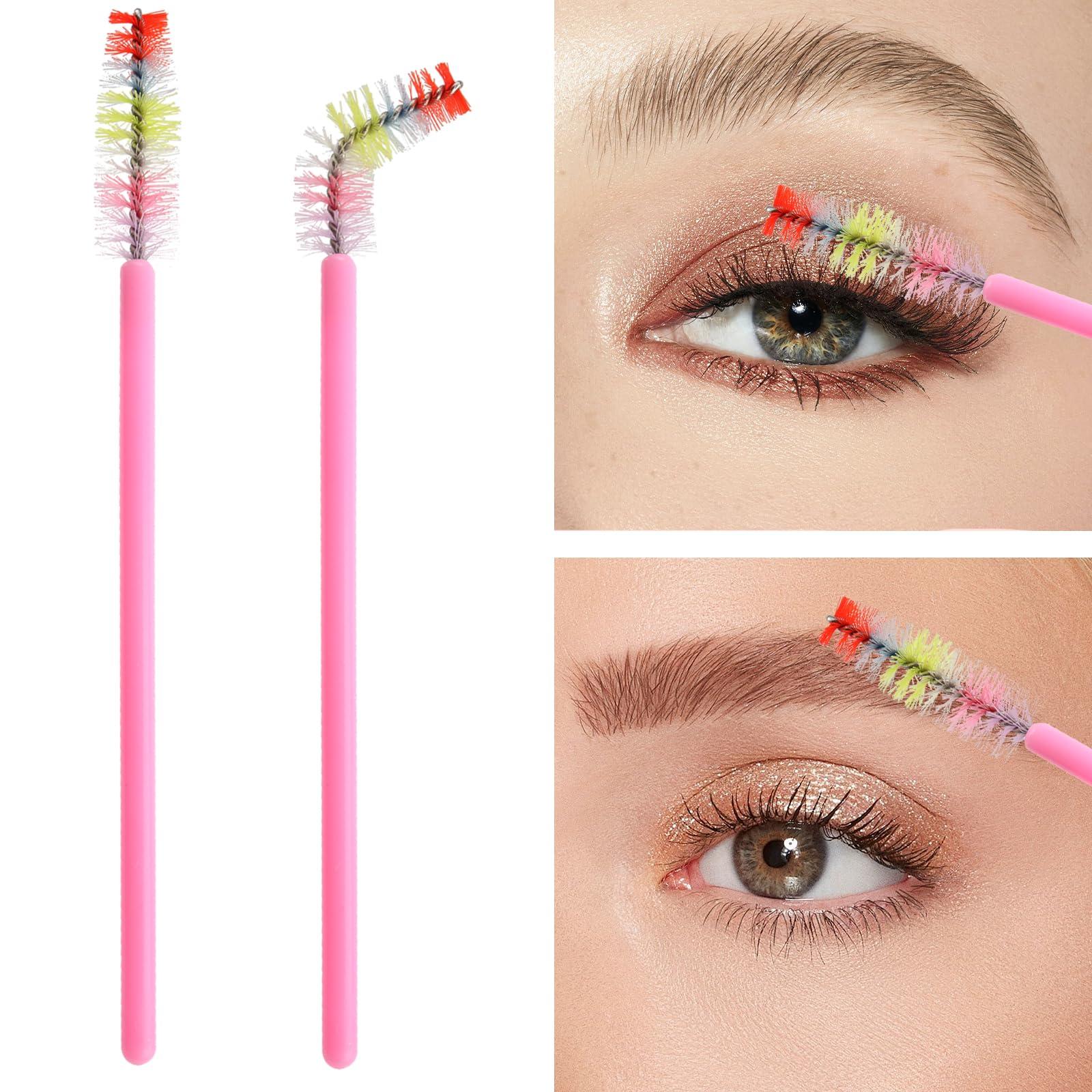 myaokue-up 100Pcs Disposable Mascara Wands Spoolie Brush Crystal Eyebrow Brushes Mascara Brush Eyelash Extension Applicator Makeup Kits(Pink)