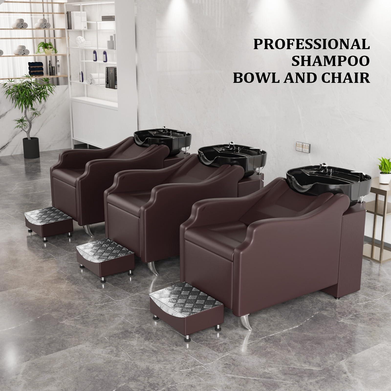 OmySalon OmySalon Shampoo Backwash Unit with Black Porcelain Bowl, Salon Sink Hair Wash Chair Shampoo Station, Barbershop Beauty Spa Massage Hairdressing Equipment