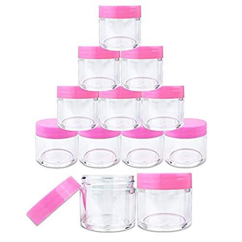 Beauticom. Beauticom 1 oz. 30G/30ML USA Acrylic Round Clear Jars with PINK Flat Top Lids for Creams, Lotions, Make Up, Cosmetics, Samples, Herbs, Ointments (180 Pieces (180 Bottoms & 180 Lids))