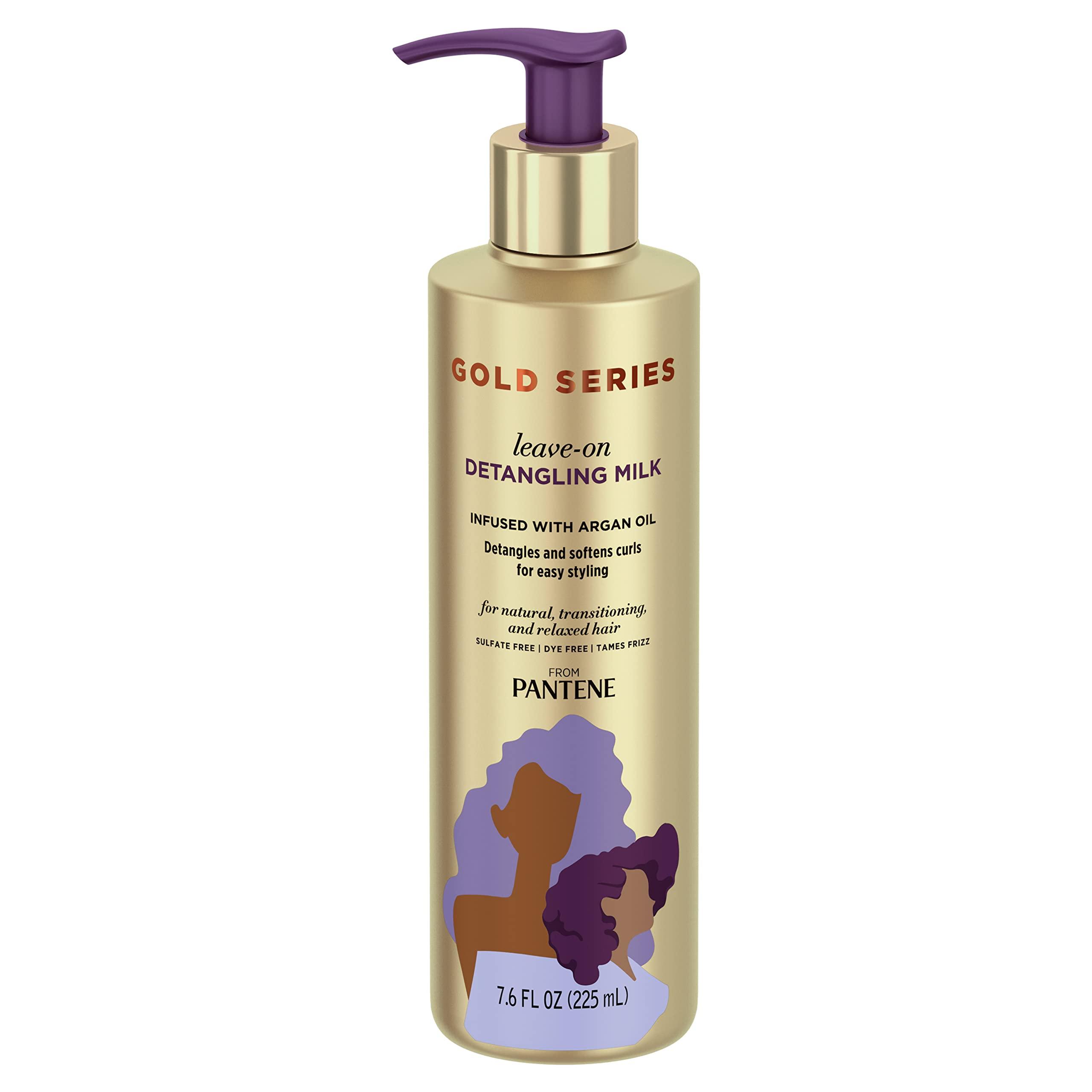 Pantene Pantene Gold Series from Sulfate-Free Leave-On Detangling Milk Treatment with Argan Oil for Curly, Coily Hair, 7.6 fl oz