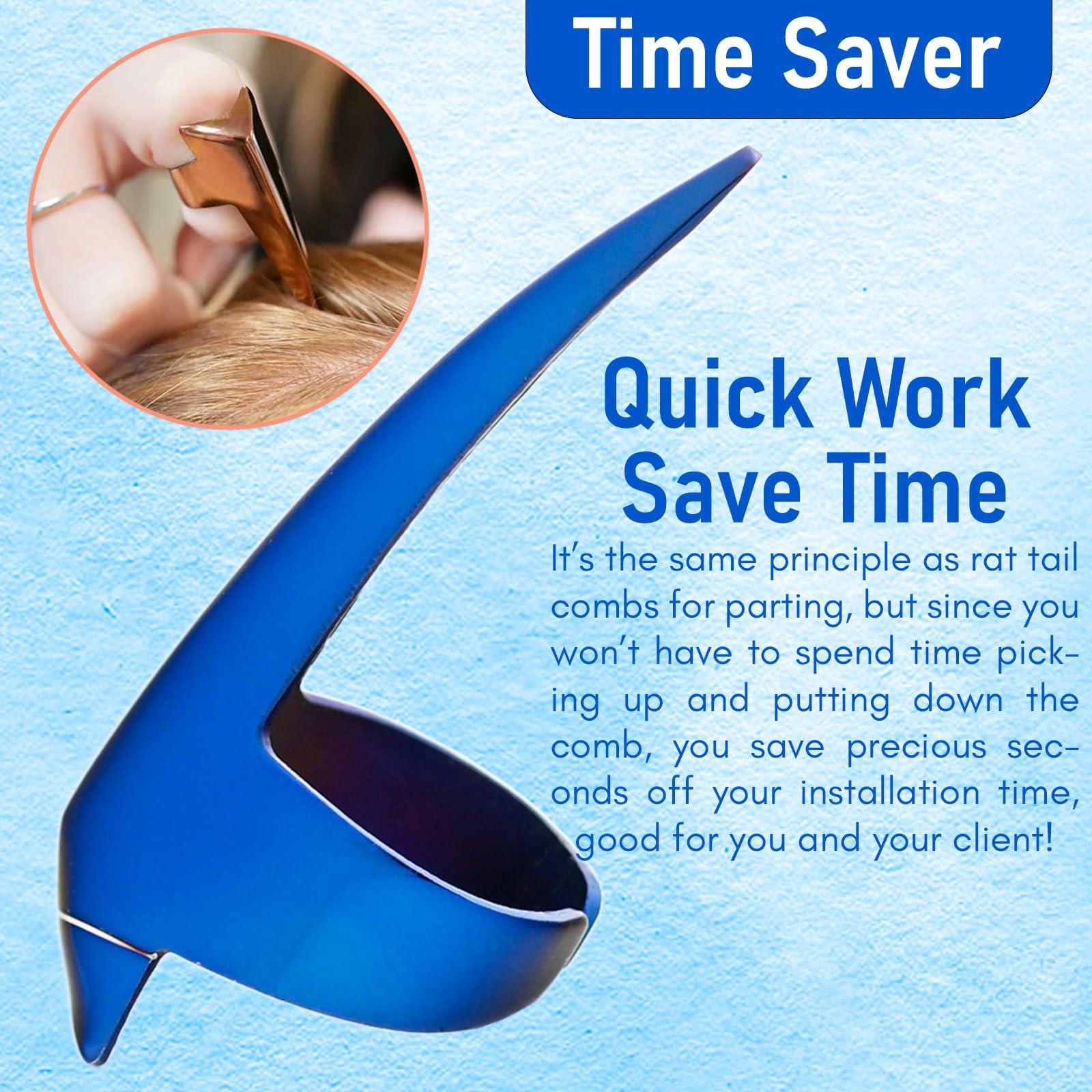 Cross Edge Corporation Quick Braid Aid Finger Parting Tool & Sectioning Rings Set- Stainless Steel Stitch Braiding Tools for Durable Dreadlocks Wig & Installation of Human Hair Loc Extensions Beader Tool (Blue Set)