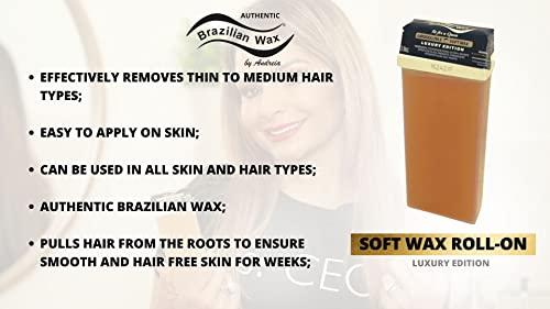 Brazilian Wax by Andreia Authentic Brazilian Wax by Andreia Roll on Soft Wax for Hair Removal - Depilatory Wax Roller for Whole Body - For All Skin Types - Refillable & Ready to Use Wax Applicator Roller 3.9 oz. (110ml)