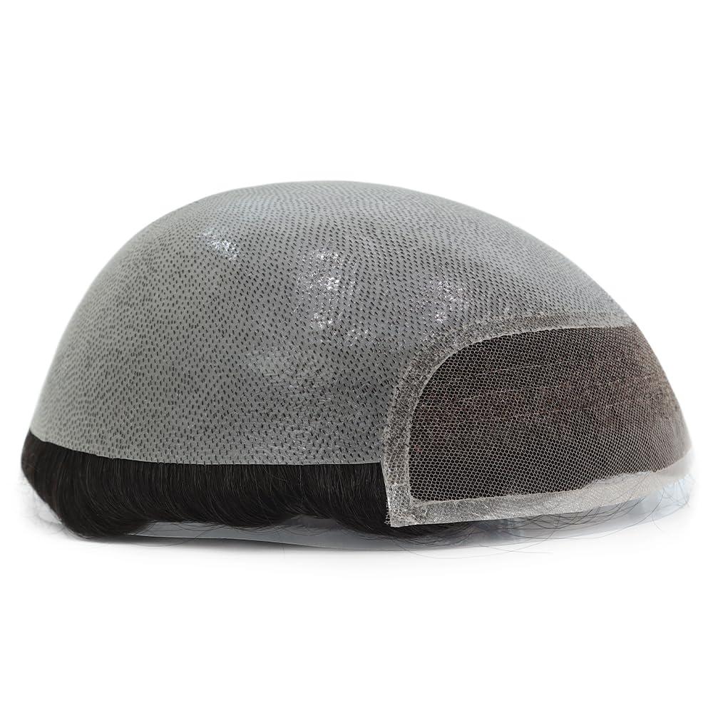 HAIR NATURE HAIR NATURE Mens Toupee Human Hairpieces, Hair System for Men, Real Hair Units Lace Front Poly Skin Hair Unit #1B10