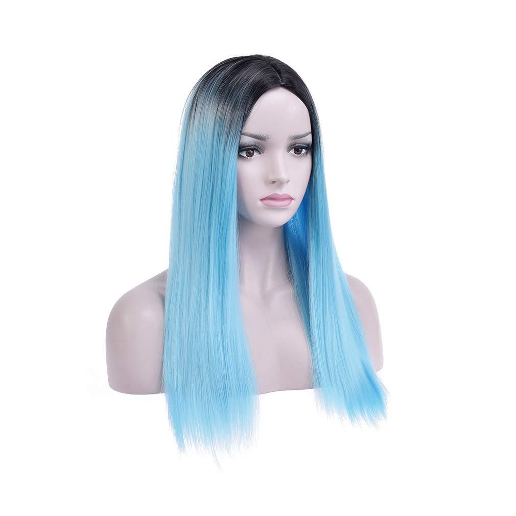 BERON BERON Black to Blue Wigs Straight Long Wig for Women 24'' Wigs Middle Part Cosplay Wig Halloween Party or Daily Use Wig Cap Included