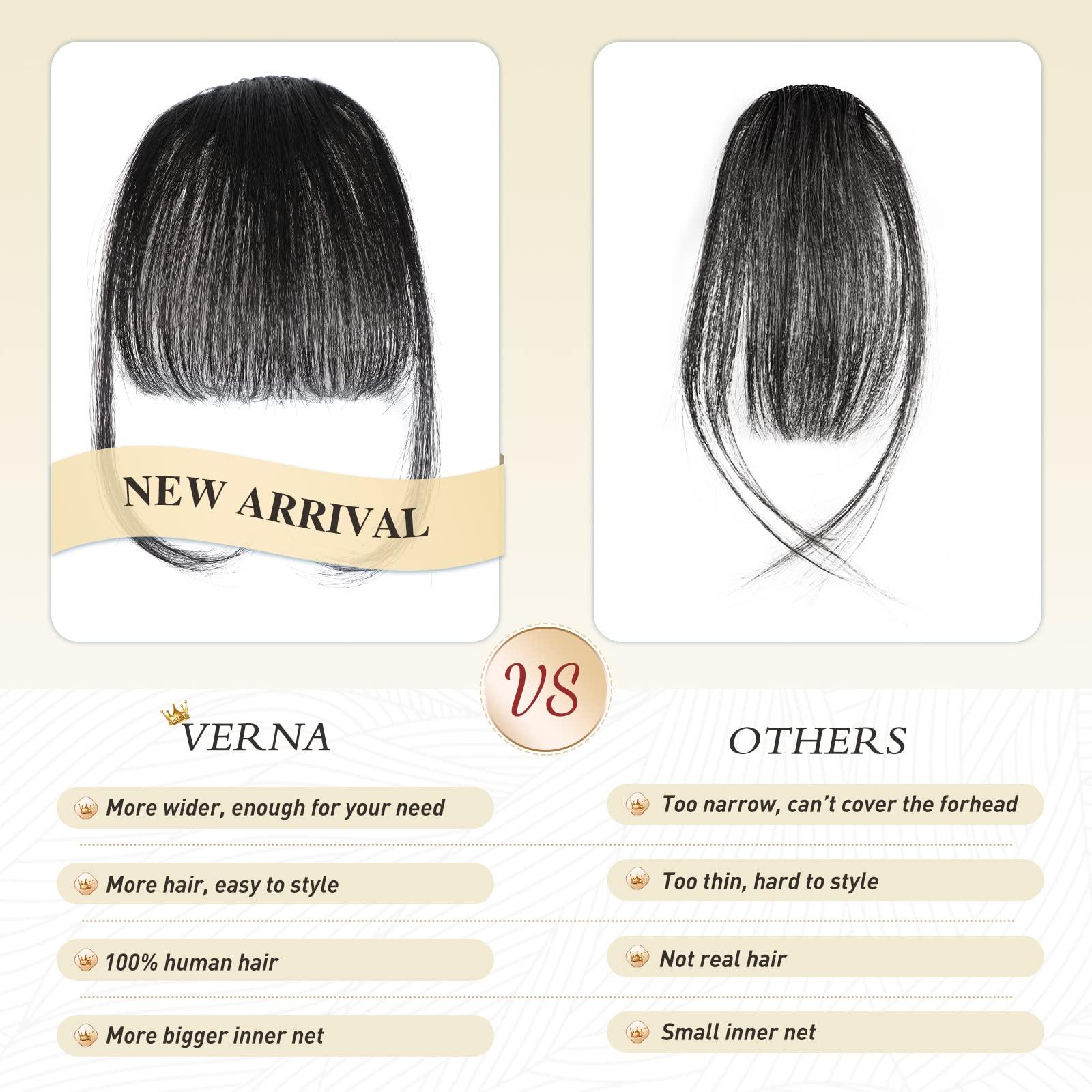 Verna VERNA Bangs Hair Clip in Bangs - 100% Real Human Hair Bangs Clip in Hair Extensions, Easy to Use Fake Bangs, Natural Clip on Bangs, Black Wispy Bangs for Daily Wear (1B, Natural Black)