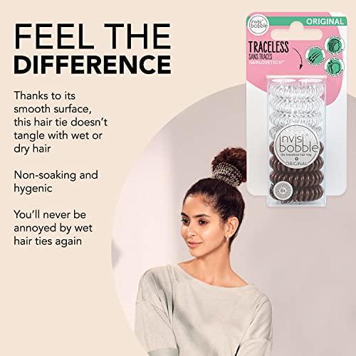 invisibobble invisibobble Original Traceless Spiral Hair Ties - Pack of 8, Crystal Clear and Pretzel Brown - Strong Elastic Grip Coil Accessories for Women - Non Soaking - Gentle for Girls Teens and Thick Hair