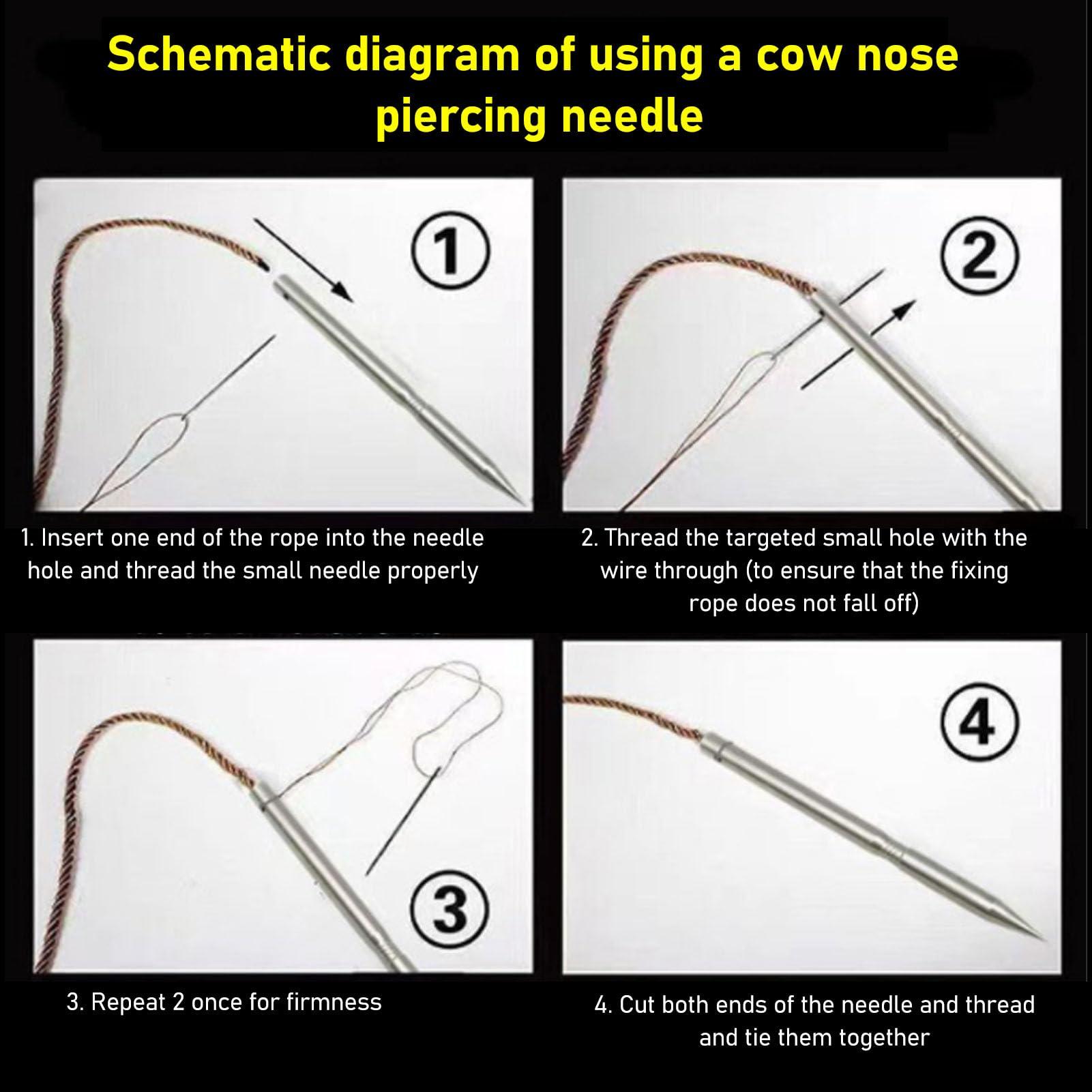 MAVIS LAVEN Cow Nose Piercing Needle, 304 Stainless Steel Cattle Nose Piercing Needle with Hole for Farm Home Cattle Nose Piercing (M)