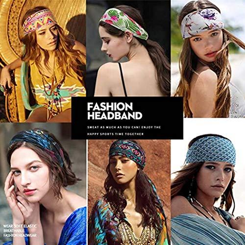 Catery Catery Boho Headbands Blue Stretch Wide Head Bands Knotted Turban Head Wraps Floral Elastic Headband Fashion Sweatband Head Scarfs for Women and Girls Pack of 3