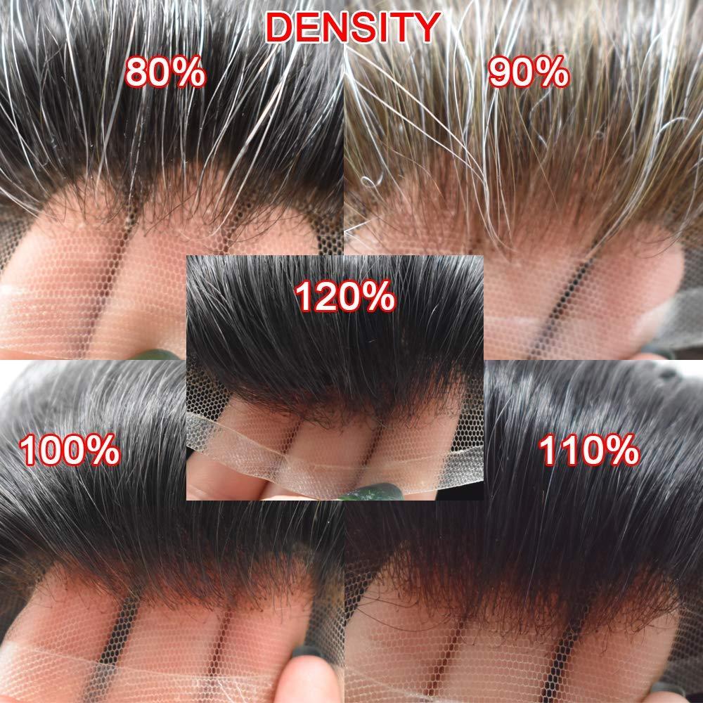 Hair Wonders Hair Wonders Swiss Lace Hair System Toupee for Men Hairpiece Soft Lace Front Mens Toupee Human Hair Pieces Bleached Knot Natural Hairline1B# OFF BLACK-120% density6x9