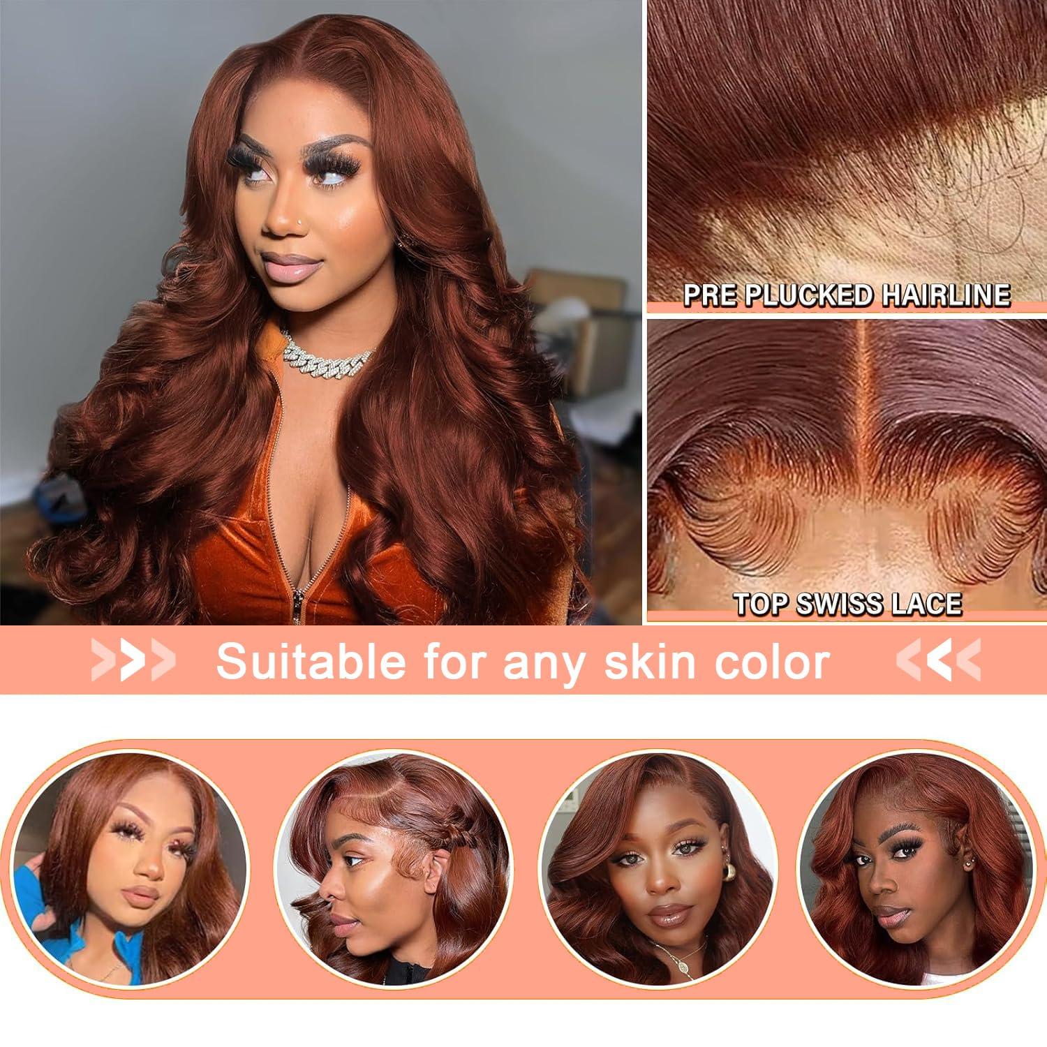 KINSTAR KINSTAR Reddish Brown Lace Front Wigs Human Hair Pre Plucked 13x6 Body Wave Lace Front Wigs Human Hair Auburn Colored Human Hair Lace Front Wigs Body Wave Hd Lace Frontal Wigs Human Hair 24 inch