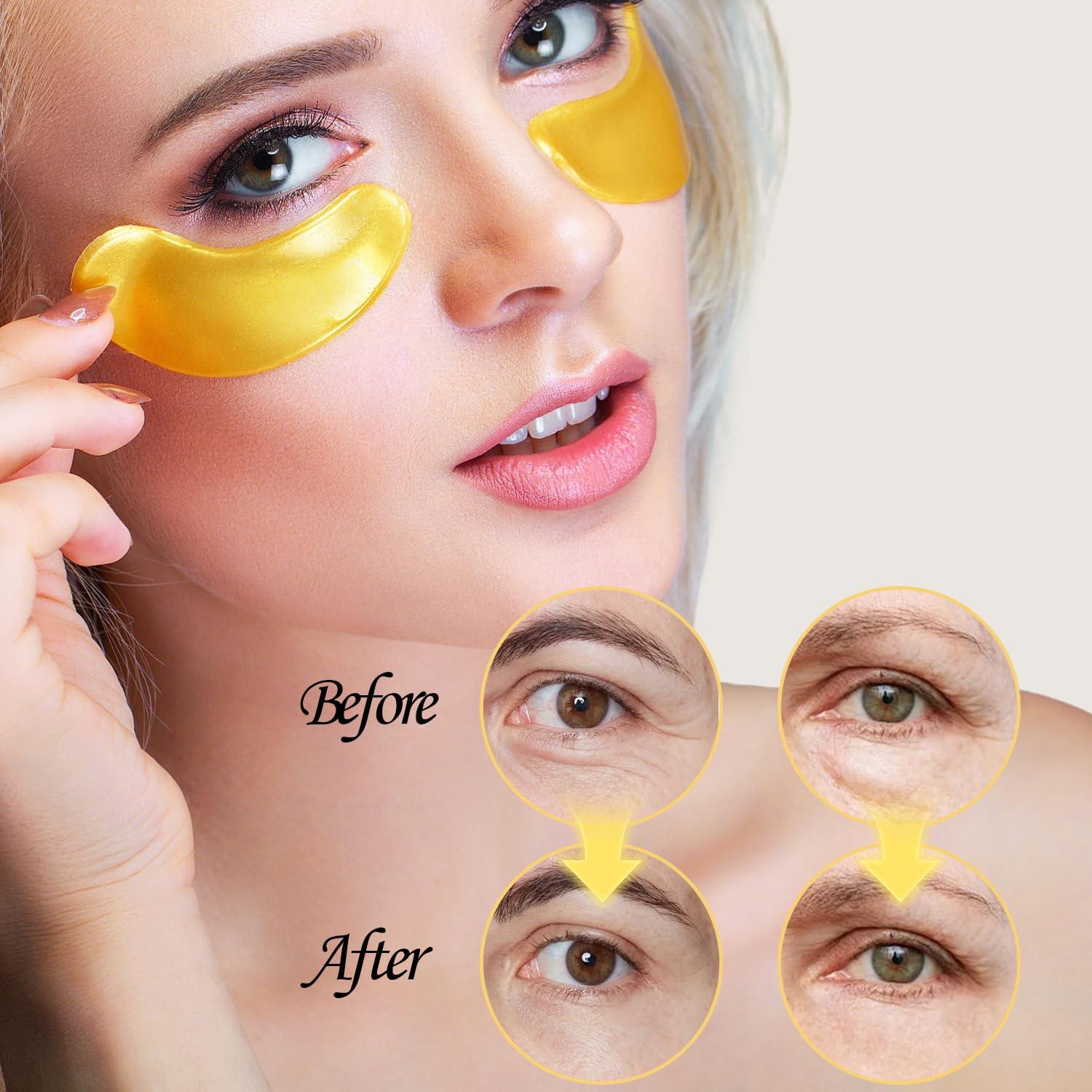 Eakroo 30 Pairs Lip Masks & Eye Mask, 24K Gold Gel Crystal Collagen Eye Patches for Puffy Eyes, Moisturizing Lip Mask Crystal Lip Pads, Under Eye Patches for Dark Circles, Eye Bags, Wrinkles and Fine Lines