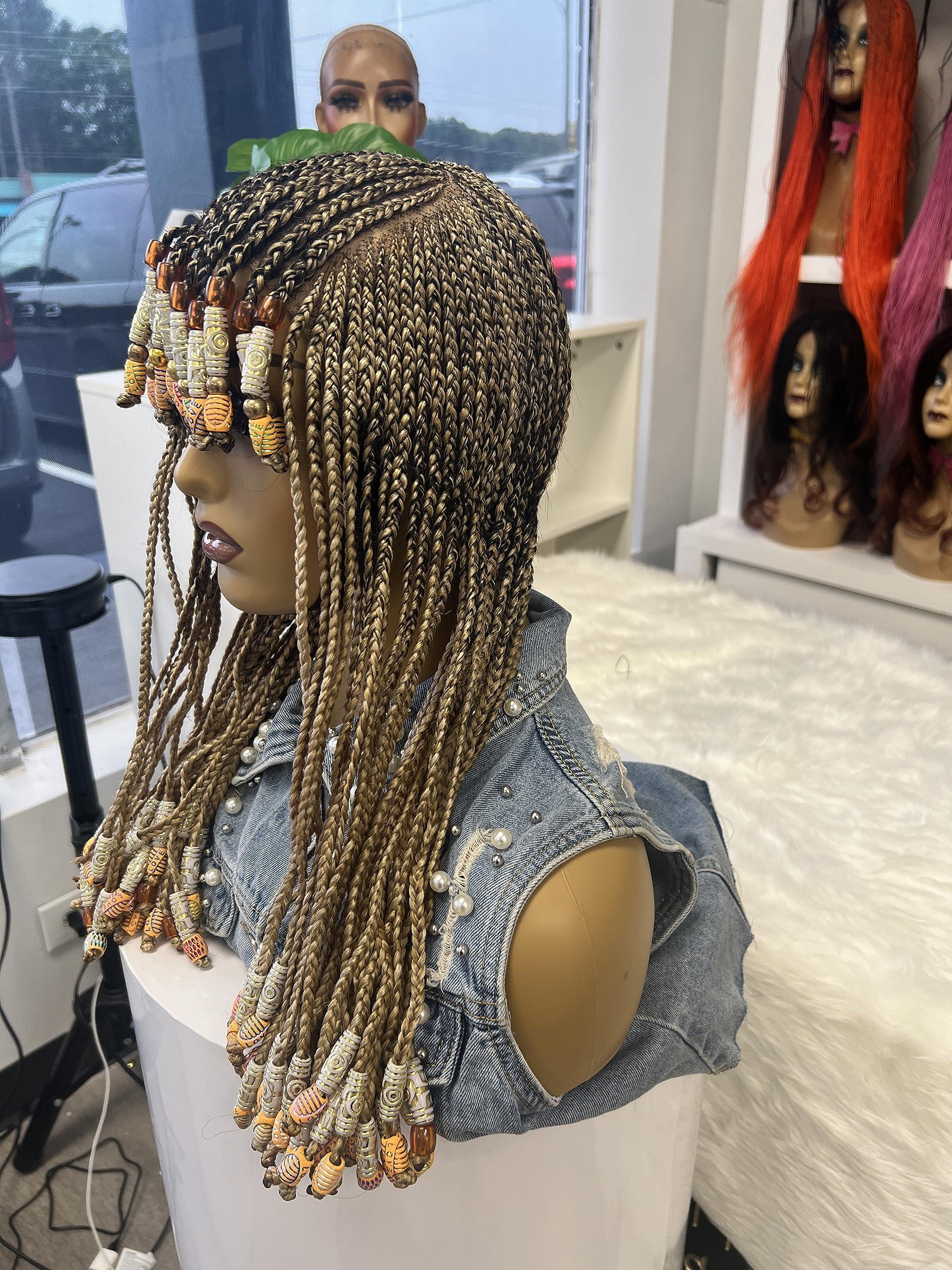 Kr8tiva KR8TIVA Bang braided wig, Fringe Braided wig, Fringe beaded Wig for Black women, hand braided Wigs, Beaded Wig (Beaded cornrow Full Lace)