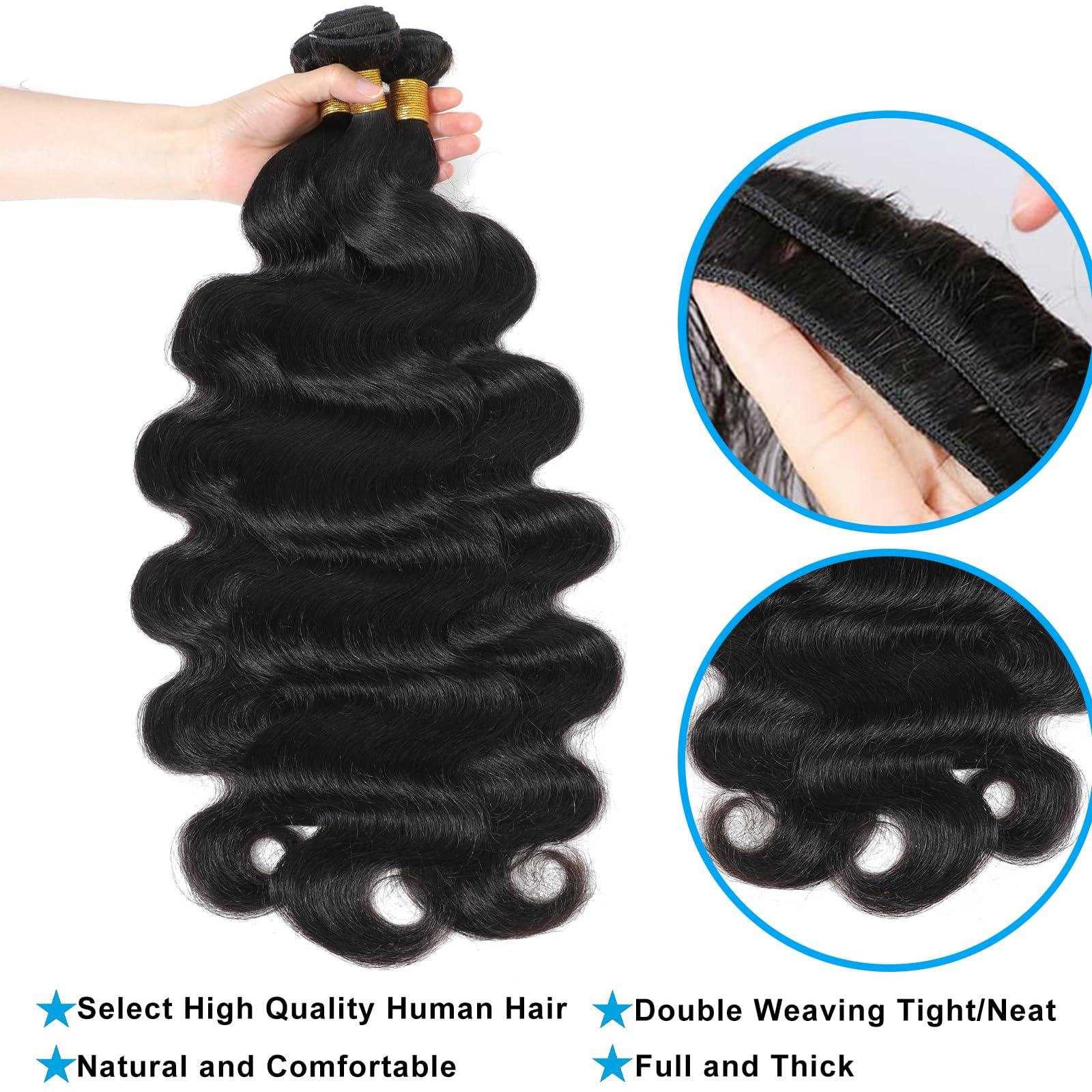 YAREESONG Human Hair Bundle 34 inch Brizilian Hair Bundle Body Wave Bundle 12A Unprocessed Remy Hair Single Bundle Brazilian Body Wave 1 Bundle (Natura black)