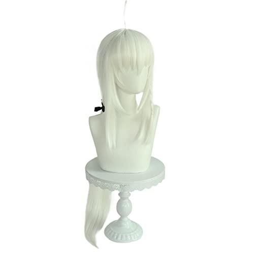 Syedeliso Hololive VTuber Shirakami Fubuki Cosplay Long White Straight Heat Resistant Synthetic Hair Halloween Party + Wig Cap