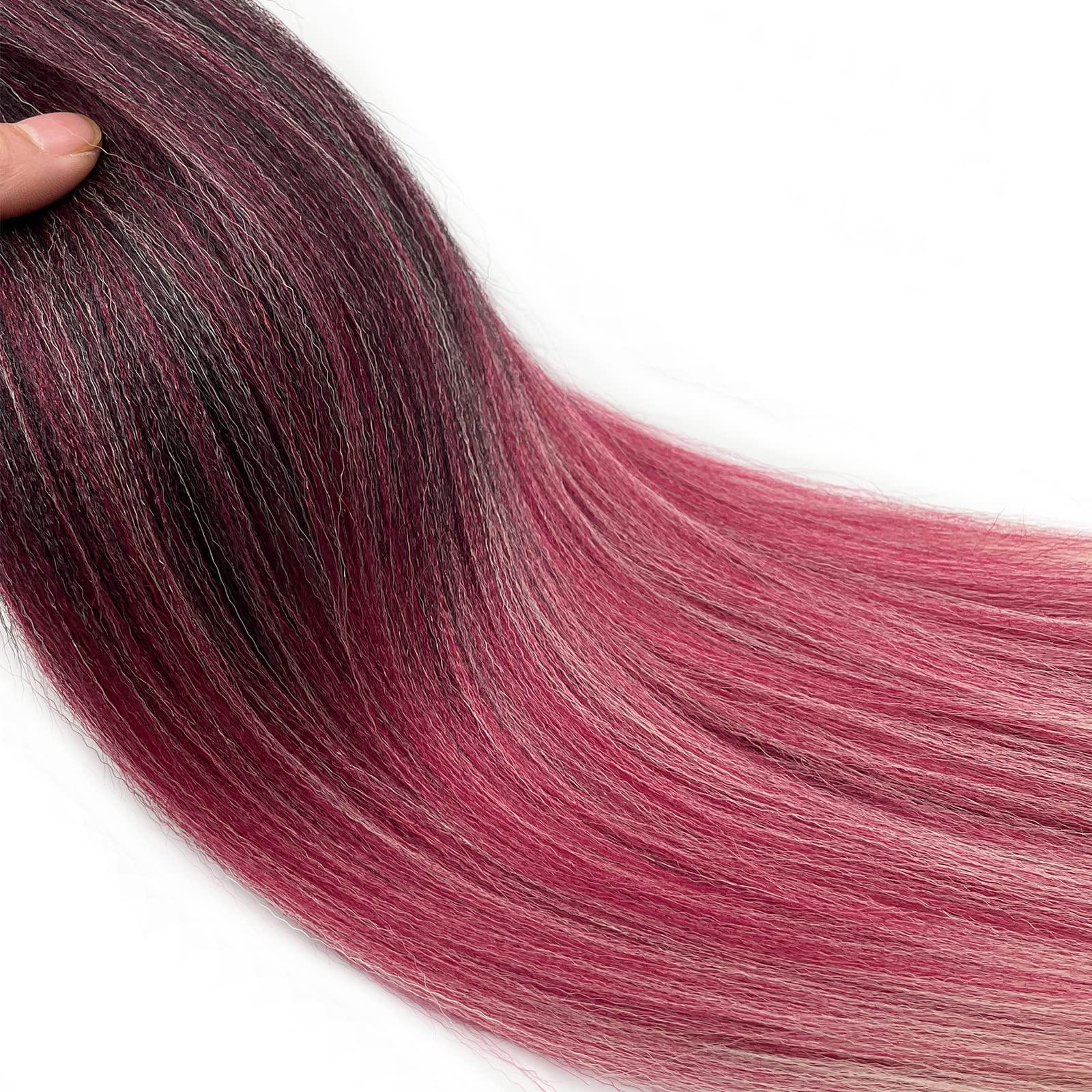 SIXERSI 1B Burgundy Blonde Ombre Braiding Hair Pre Stretched 26 inch 3 Packs Pre Stretched Braiding Hair Ombre Synthetic Hair for Braiding Itch Free Crochet Box Braids Yaki Micro Braiding Hair Extensions
