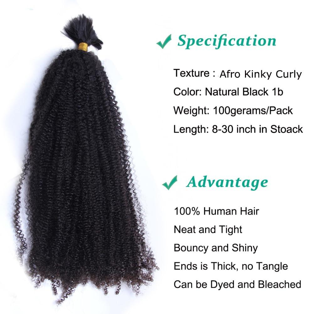 Kiss darling LASHES Afro Kinky Curly Human Hair Bulk For Braiding No Weft Braiding Hair Weaving 1Bundles 100grams Mongolian Kinky Curly Hair Bulk Extensions 18inch