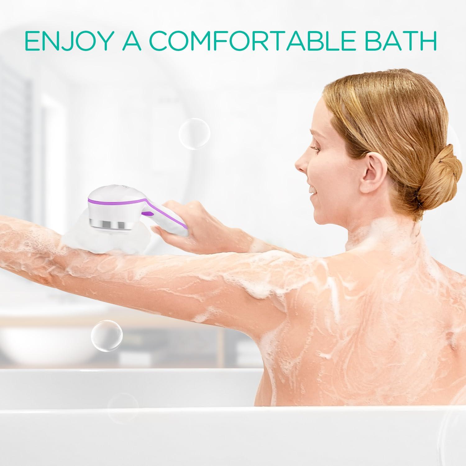 VOYOR VOYOR Electric Body Brush Back Scrubber for Shower Rechargeable Exfoliating Bath Brush Powered Shower Brush with Non-Slip Long Handle Deep Cleansing, Exfoliation, Massaging Spin Brush BC100 (Purple)