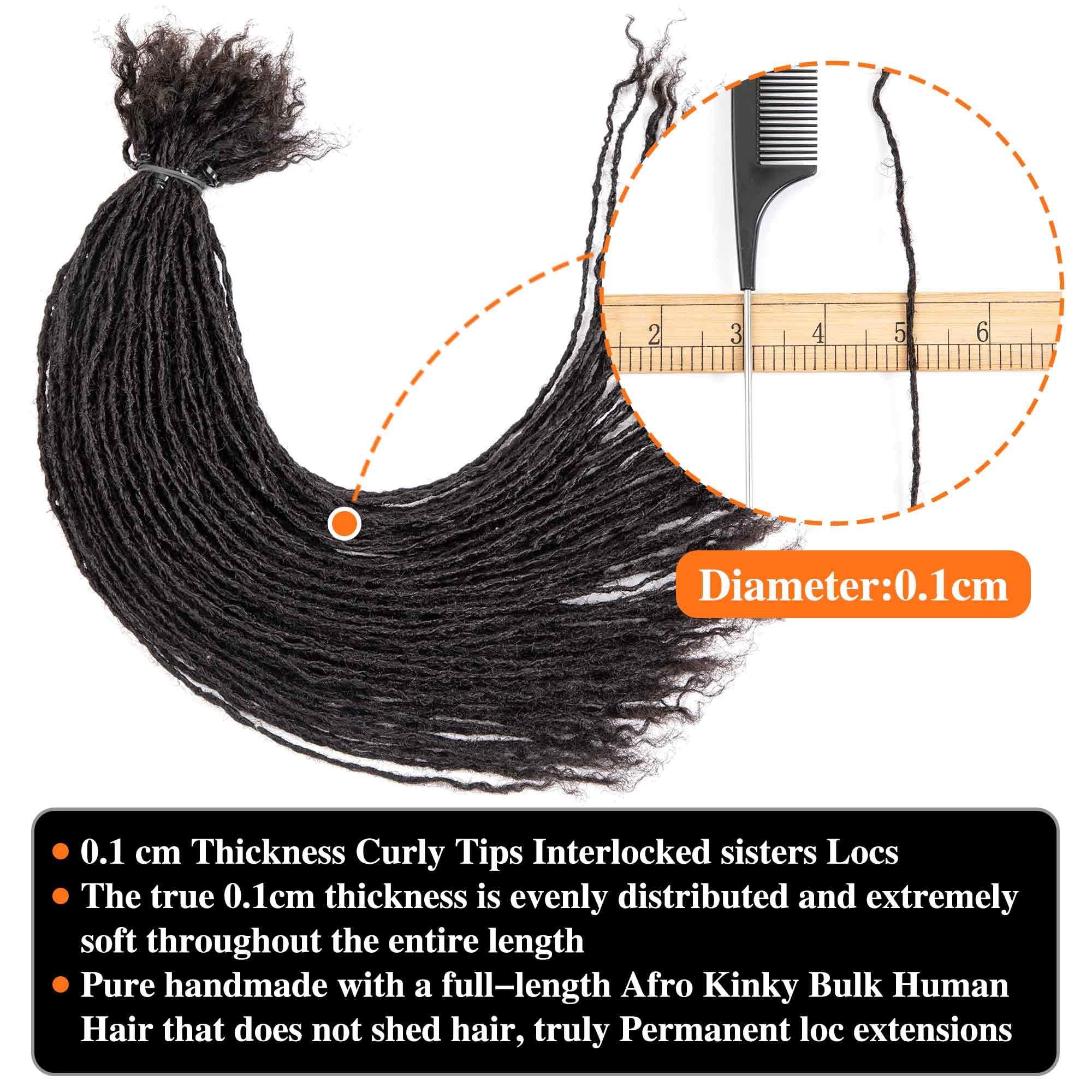 originea Originea 8-18 Inch 0.1 Thickness Curly Tips Interlocked sisters Locs 100% Real Human Hair Micro loc Extensions Permanent Dreadlock Extensions Natural Looking Locs (1B# 0.1cm, 12 Inch 70 Strands)