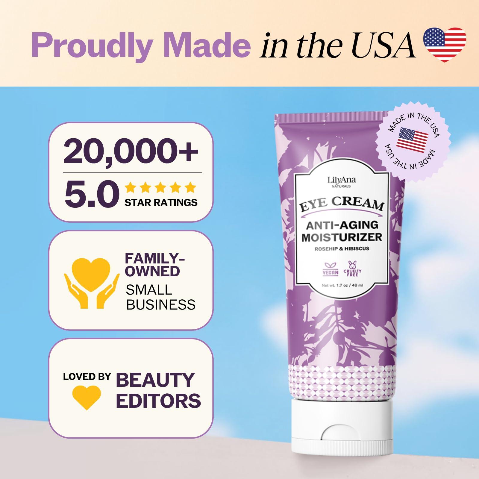 LilyAna Naturals LilyAna Naturals Eye Cream - Eye Cream for Dark Circles and Puffiness, Under Eye Cream, Anti Aging Eye Cream Reduce Fine Lines and Wrinkles (1.7 Ounce, Rosehip and Hibiscus (Tube))