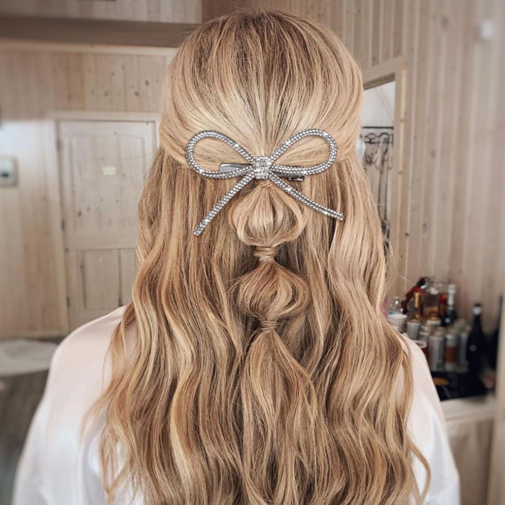 Mxxipp Mxxipp Bow Hair Clips,Rhinestone Crystal Bowknot Clips for Women Girls,Silver Hair Accessories for Party Halloween Vanlentine Mothers\' Day1PCS