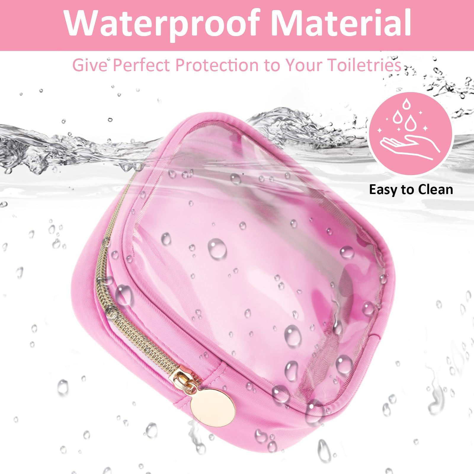 TIESOME TIESOME Small Clear Makeup Bags with Zipper, Cute Waterproof Cosmetic Bag Travel Toiletry Bag PVC Transparent Makeup Organizer Bag Coin Purse Mini Makeup Bag Nylon Travel Pouch for Women(Pink)